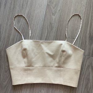 Beige Nude Cropped Top With Silky Linen